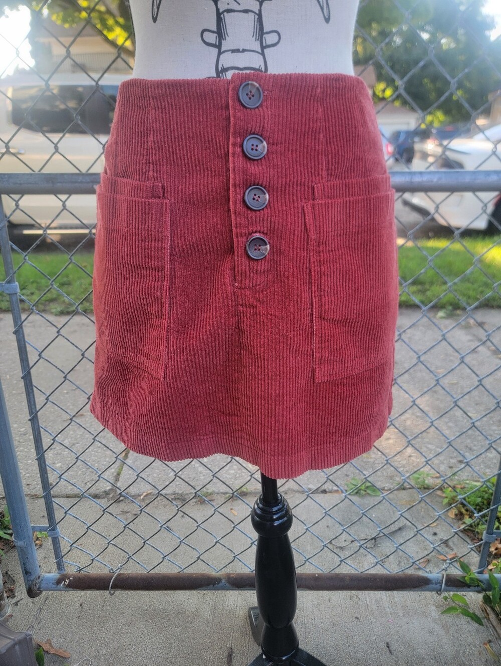Altar’d State Rust Corduroy Button Front Mini Skirt Size L
